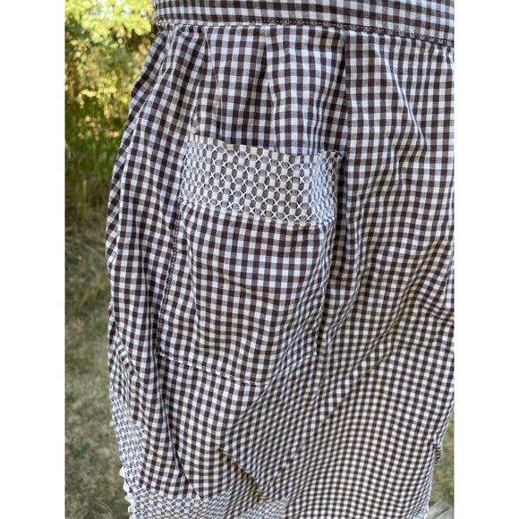Vintage Half Apron Brown Gingham Checked Smocked Apron Farmhouse - Picture 8 of 10